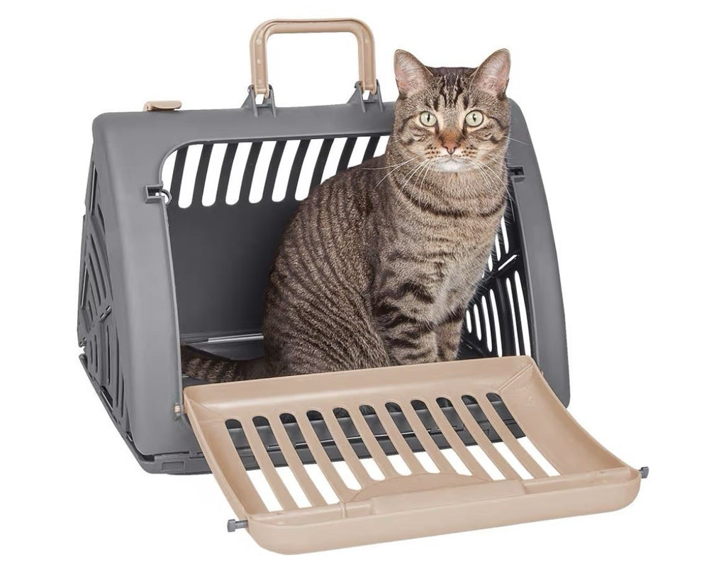 Foldable Plastic Travel Cat Carrier, for Pets 25 lb Limit, Gray