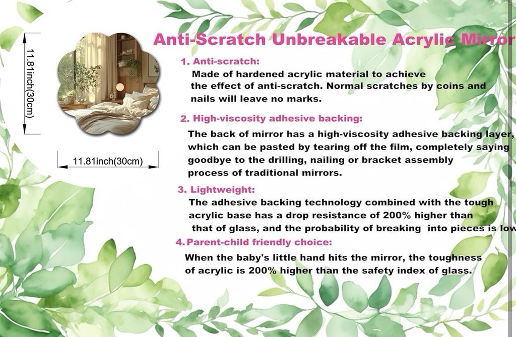 Flower Acrylic Mirror Anti-Scratch Unbreakable Shatterproof HD 
