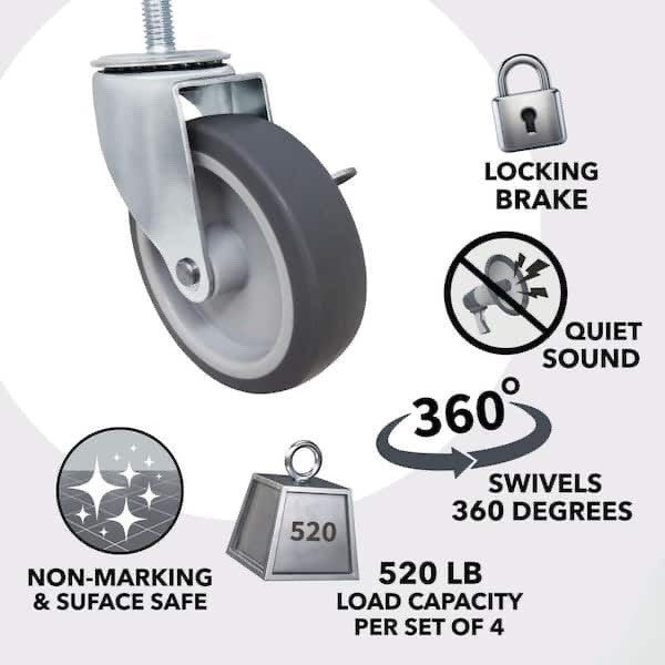 Everbilt 4in Swivel Stem Caster Wheel w/ Brake 130lb Heavy Duty (1 Wheel)