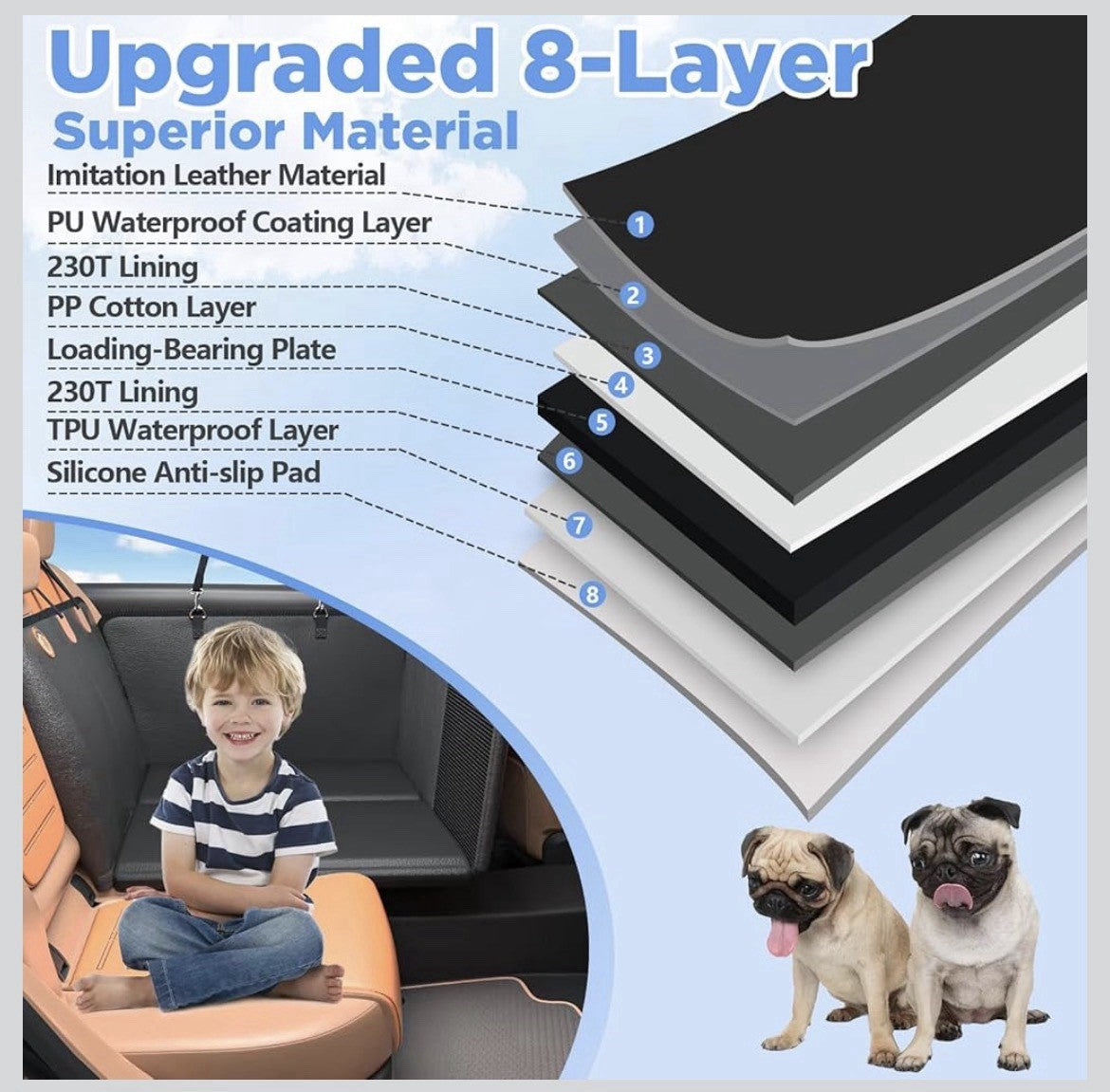 Back Seat Extender for Dogs Waterproof Hard Bottom Car Hammock