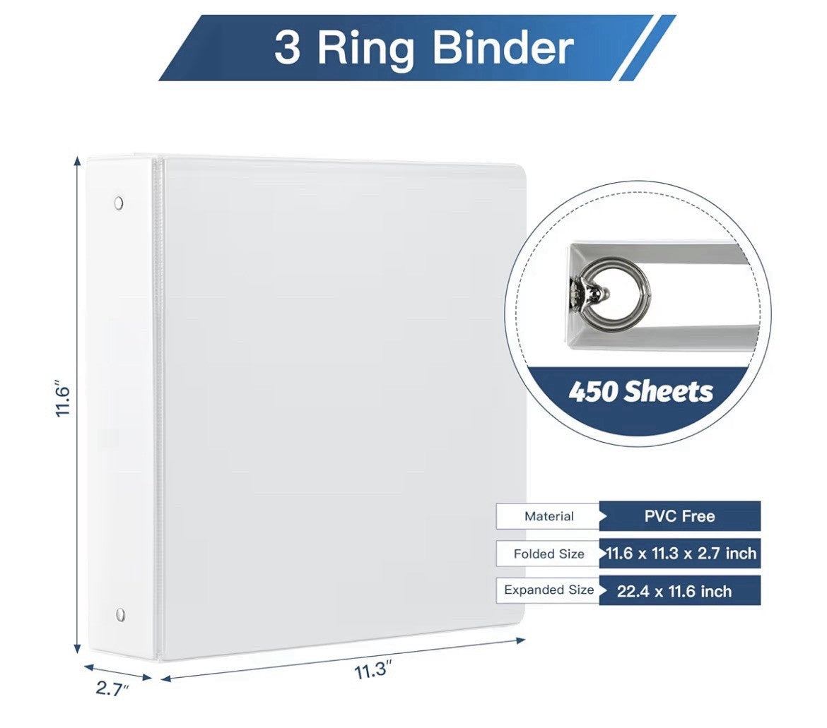 2-inch 3 Ring Binder with 2 Interior Pockets, Heavy Duty 2