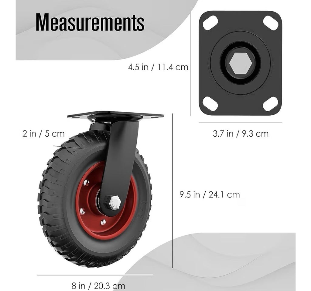 Heavy Duty 8” Swivel Caster Wheels All Terrain Flat Free 🔥🛞