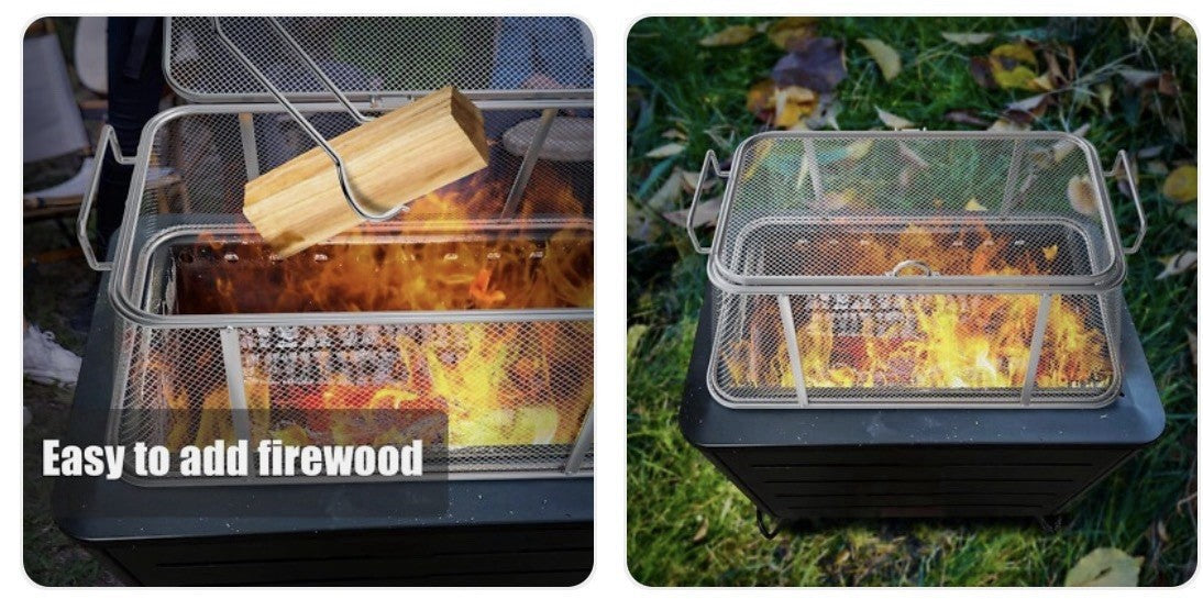AJinTeby Fire Pit Screen and Poker, 18" x11 x7 stainless steel