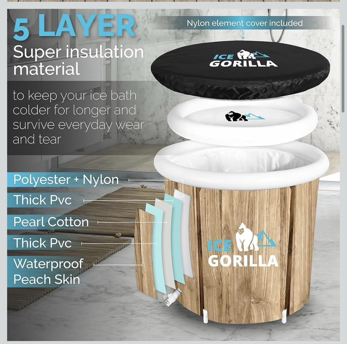 Ice Gorilla Ice Bath Tub for Athletes ,5 Layer Insulated Ice Tub for Cold Plunge