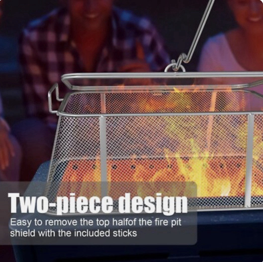 AJinTeby Fire Pit Screen and Poker, 18" x11 x7 stainless steel