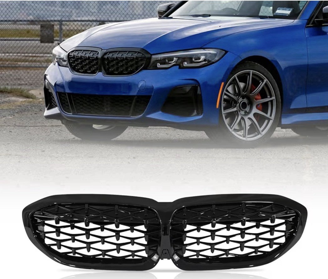 Gloss Black Diamond Front Kidney Grille Compatible for 2019-2022 BMW 3 Series