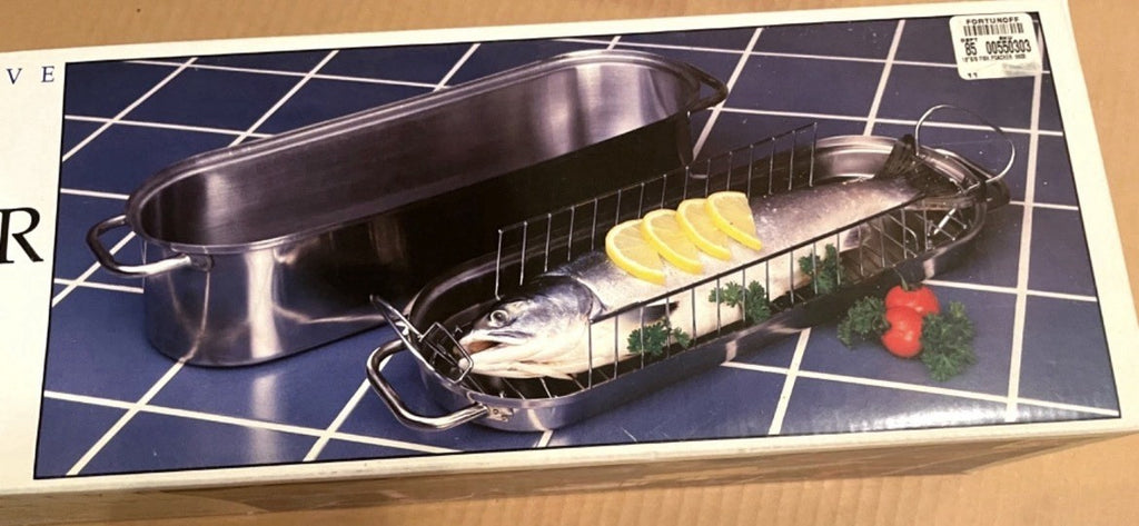Large 18" Stainless Steel Fish Poacher Steamer w Handles Fisherman Cooking