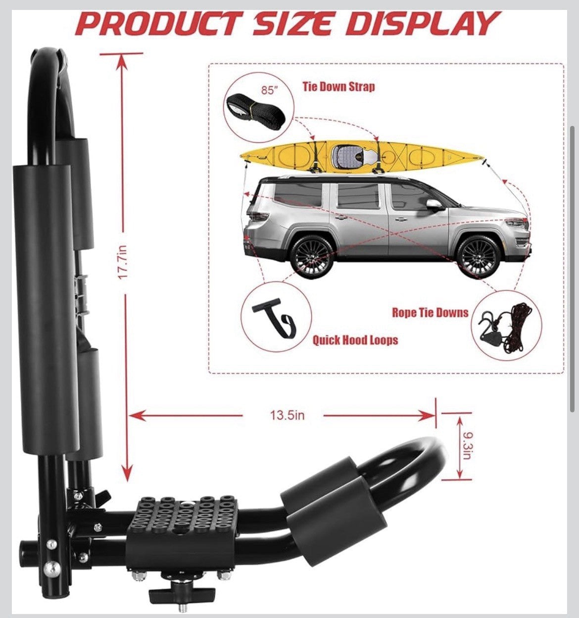 FORWODE Premium Kayak Roof Rack, 2 Pair J-Bar Roof Rack, Folding Adjustable R...