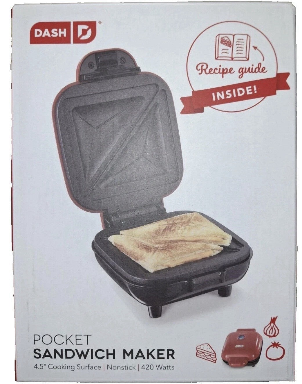 NEW - Pocket Sandwich Maker Dash Nonstick 4.5 Cooking Surface 420w New Box Mini