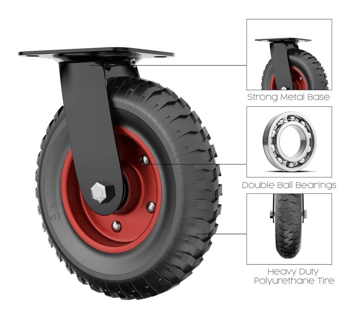 Heavy Duty 8” Swivel Caster Wheels All Terrain Flat Free 🔥🛞