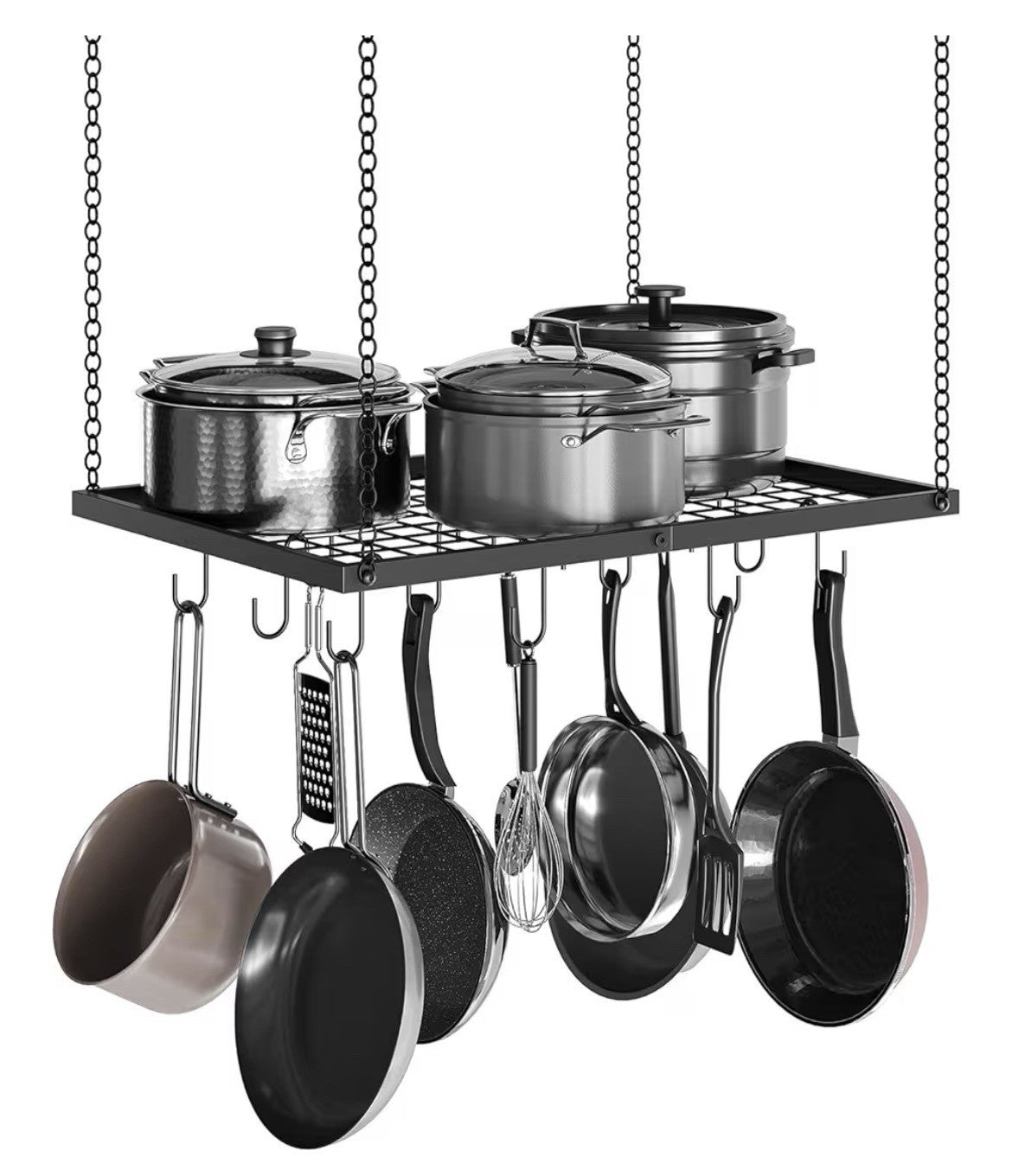Black  23.7 X 18” Inch Ceiling Mounted Hanging Metal Pot Rack 12 Hooks Hanger