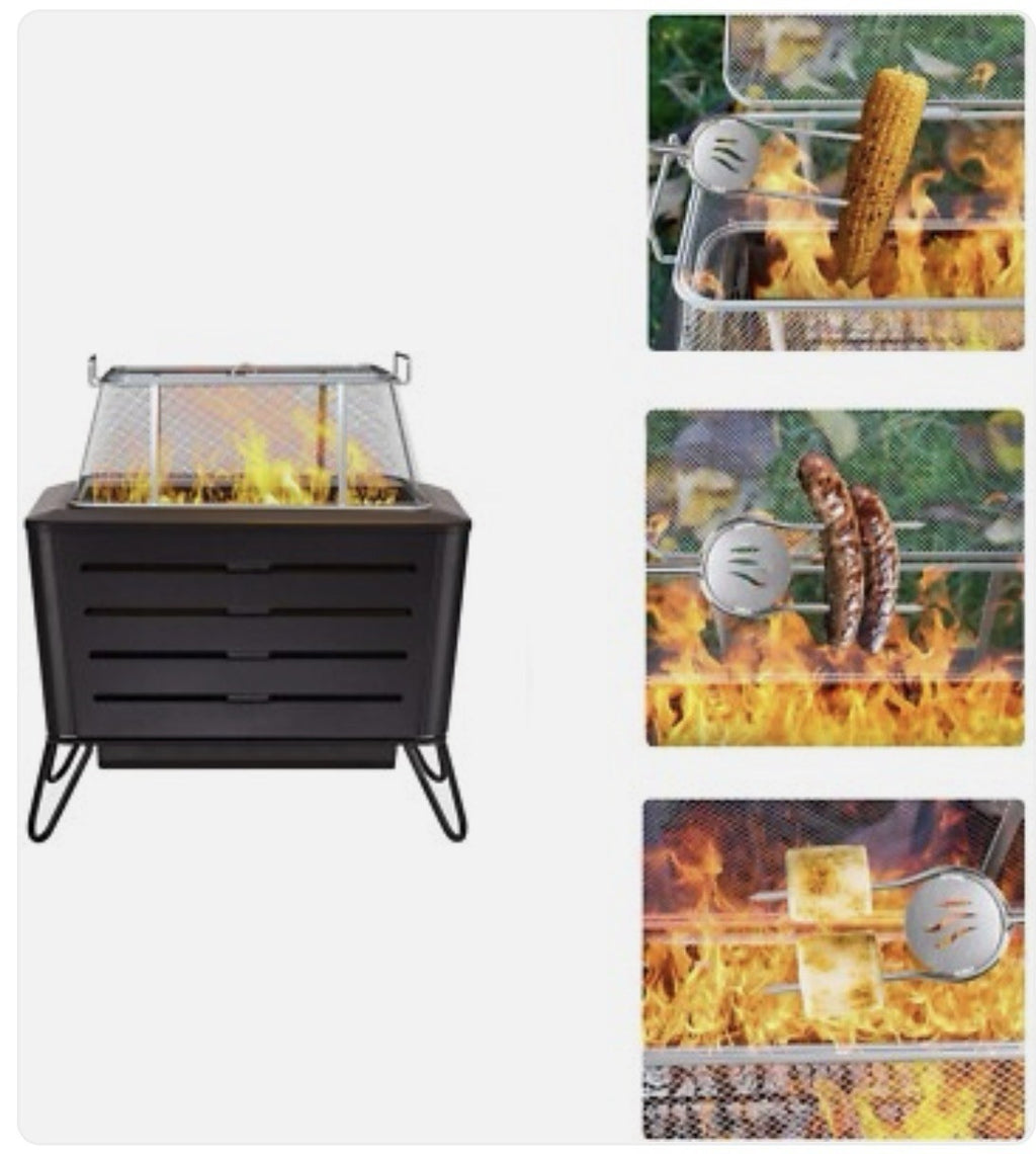 AJinTeby Fire Pit Screen and Poker, 18" x11 x7 stainless steel