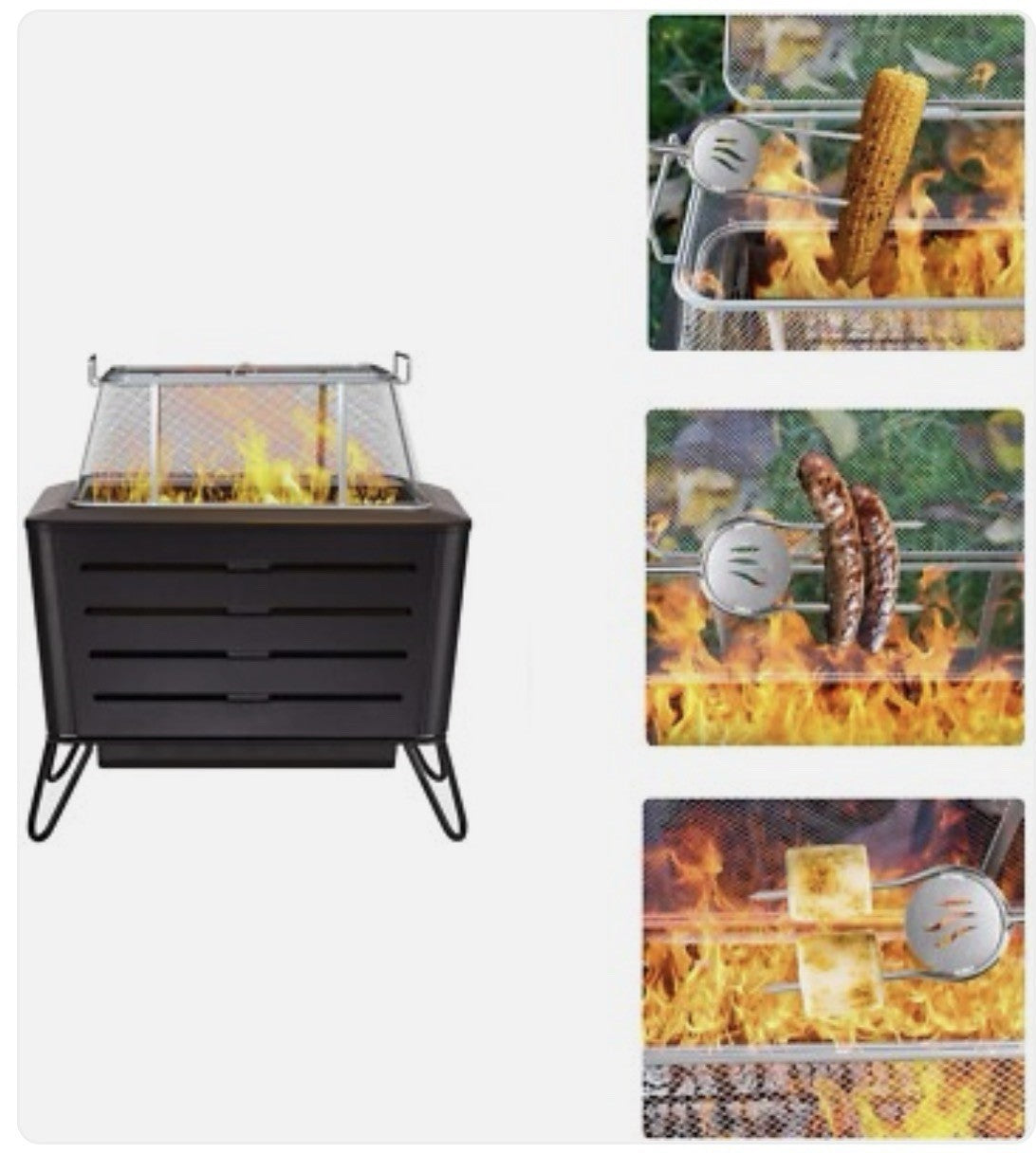 AJinTeby Fire Pit Screen and Poker, 18" x11 x7 stainless steel