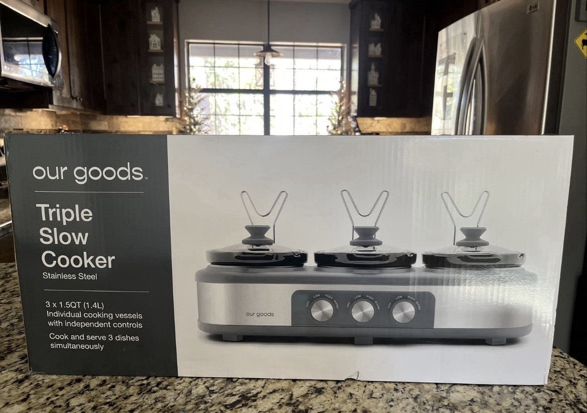 Brand New Tru 3 2 1/2 Slow Cooker Crock Pot Buffet 2.5 QT NIB In Box 3 Crocks