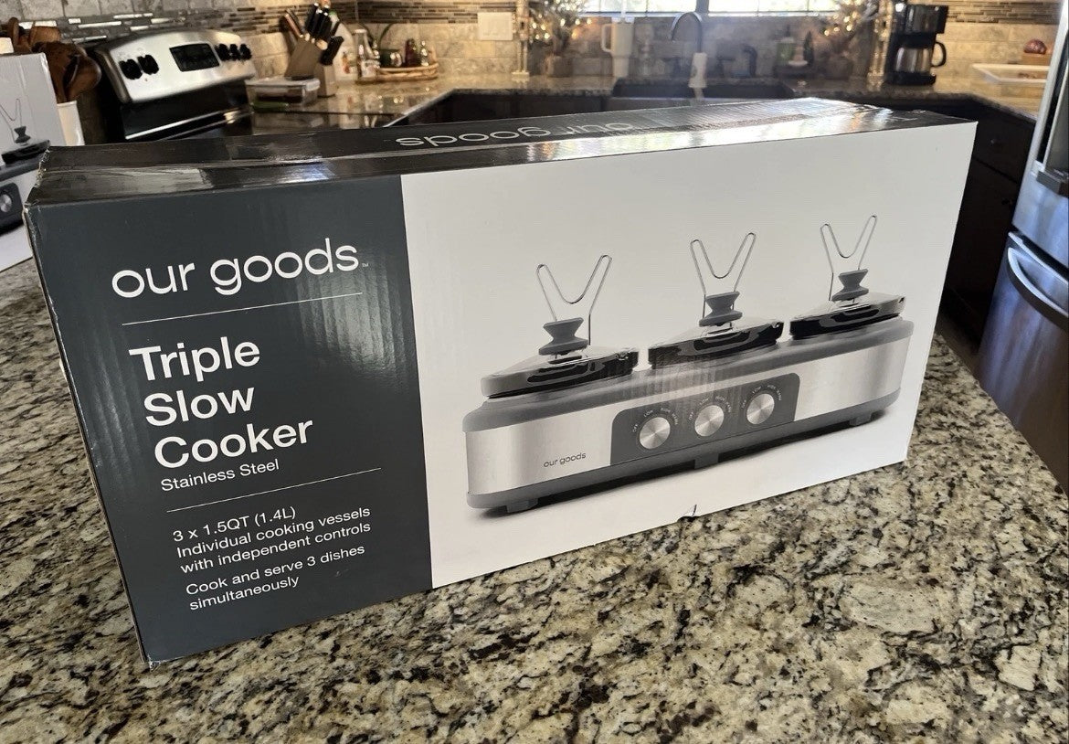 Brand New Tru 3 2 1/2 Slow Cooker Crock Pot Buffet 2.5 QT NIB In Box 3 Crocks