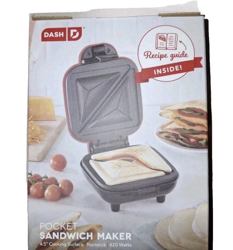 NEW - Pocket Sandwich Maker Dash Nonstick 4.5 Cooking Surface 420w New Box Mini