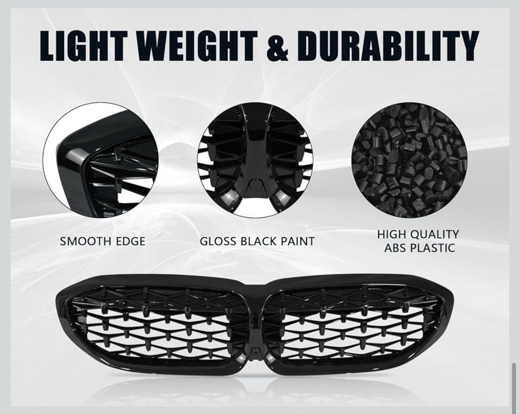 Gloss Black Diamond Front Kidney Grille Compatible for 2019-2022 BMW 3 Series