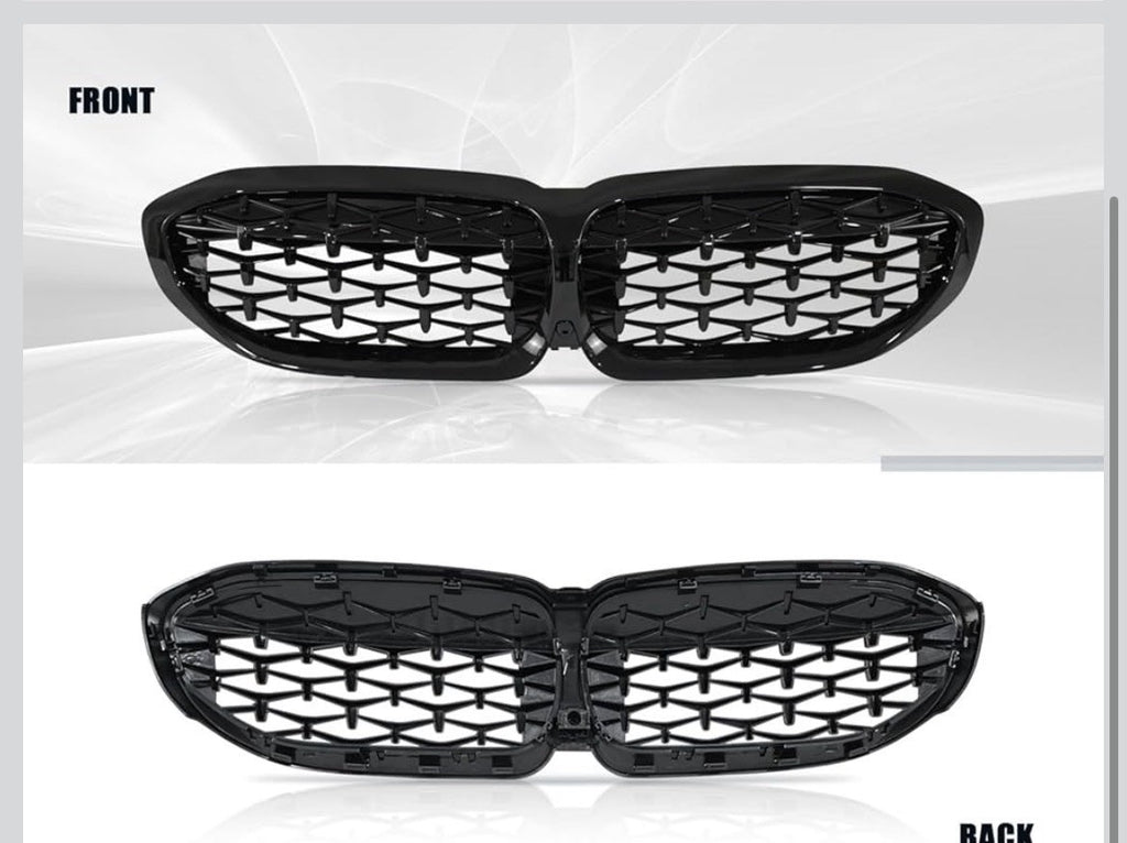 Gloss Black Diamond Front Kidney Grille Compatible for 2019-2022 BMW 3 Series