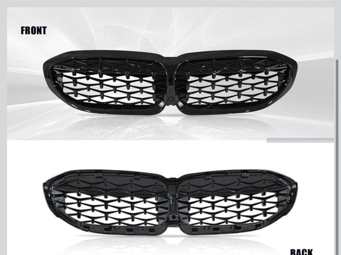 Gloss Black Diamond Front Kidney Grille Compatible for 2019-2022 BMW 3 Series