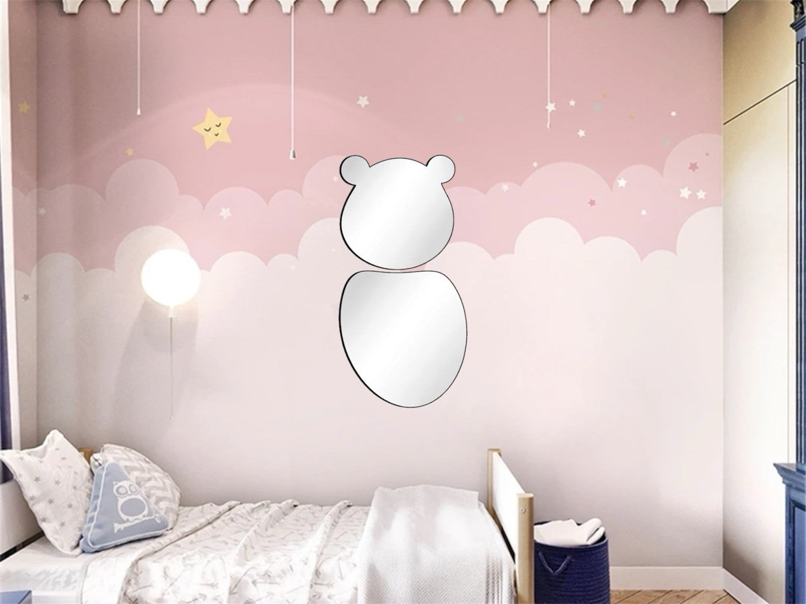 Cute Bear Wall Mirror Set Nursery Decor 2 Piece Hanging Mirror
