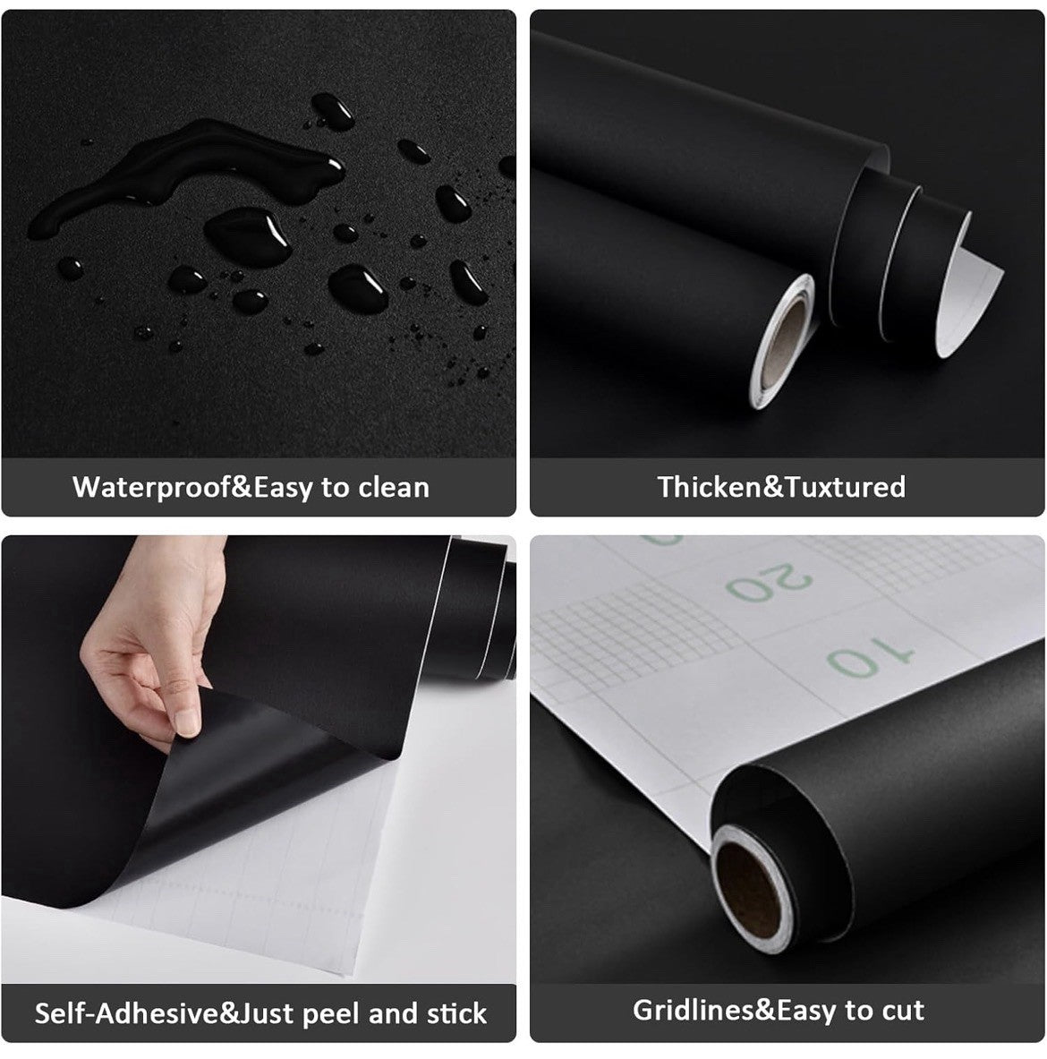 Black Wallpaper Black Contact Paper Thicken Peel and Stick Wallpaper 24"x394"...