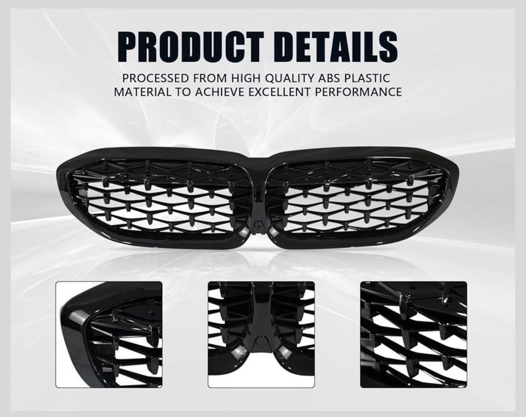 Gloss Black Diamond Front Kidney Grille Compatible for 2019-2022 BMW 3 Series
