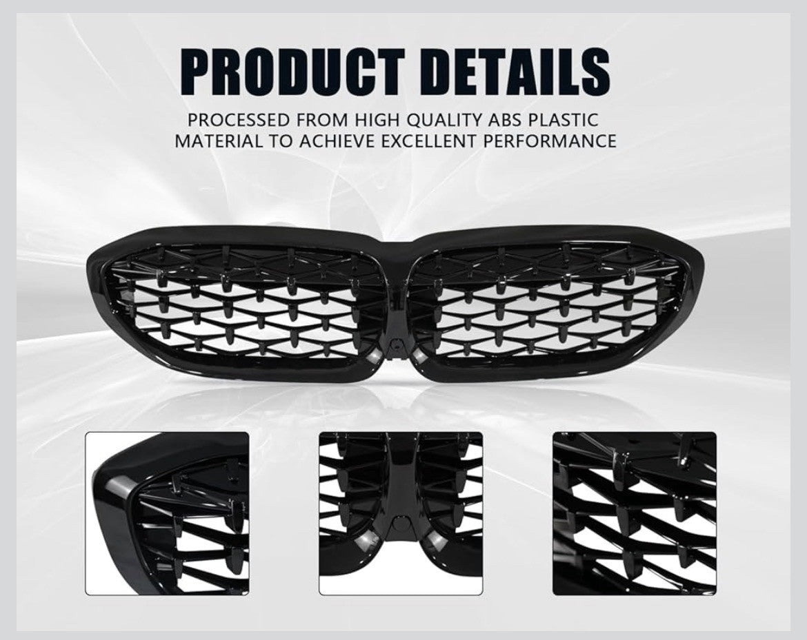 Gloss Black Diamond Front Kidney Grille Compatible for 2019-2022 BMW 3 Series