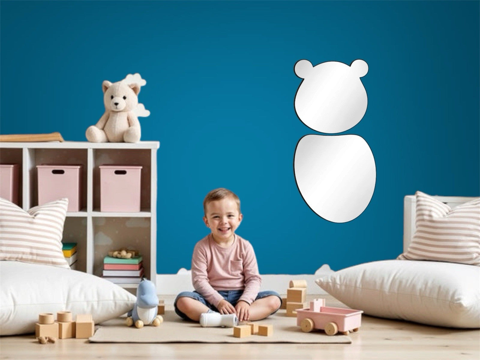 Cute Bear Wall Mirror Set Nursery Decor 2 Piece Hanging Mirror
