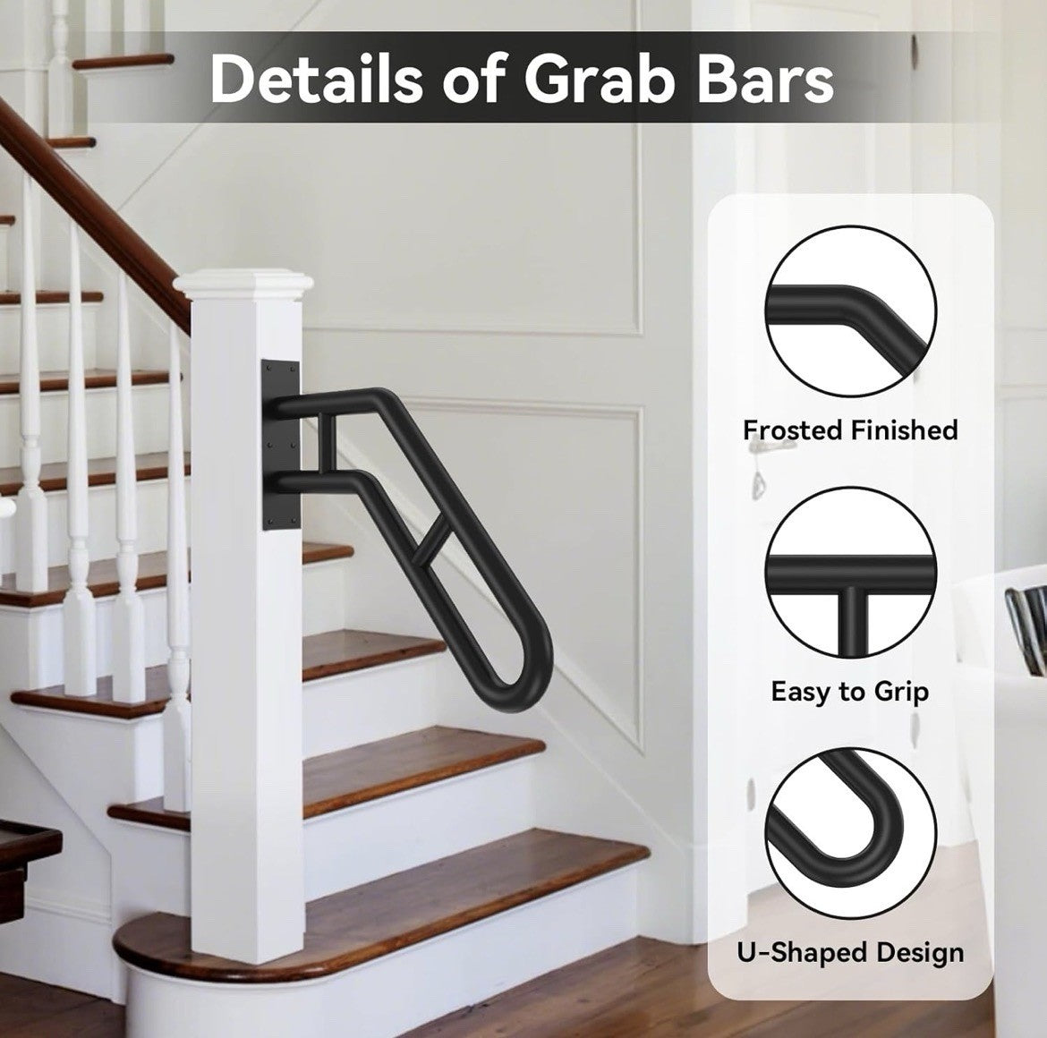 2-Pack!!! Handrail for Outdoor Grab Bar Wall Mount 25.8" Black 1 -3 Steps Stairs