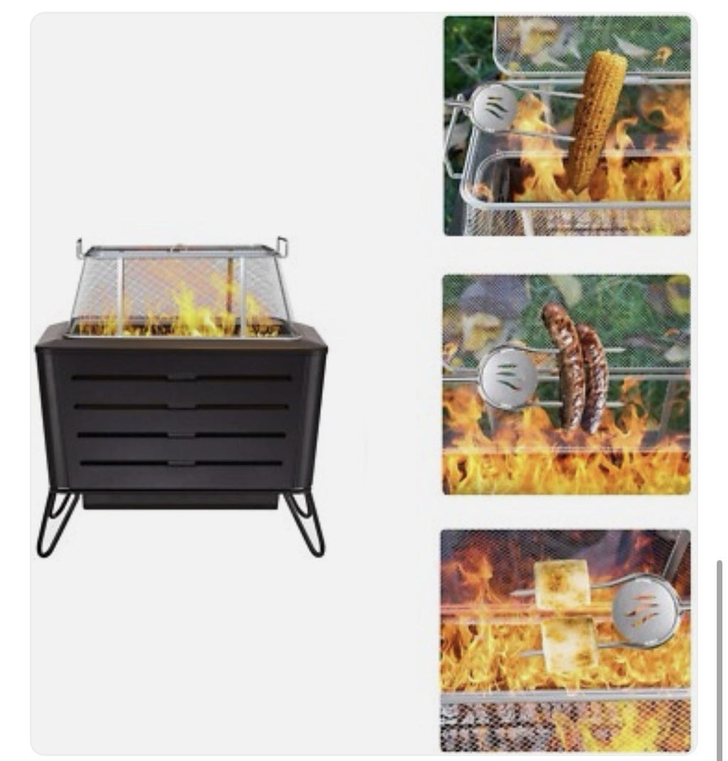 AJinTeby Fire Pit Screen and Poker, 18" x11 x7 stainless steel