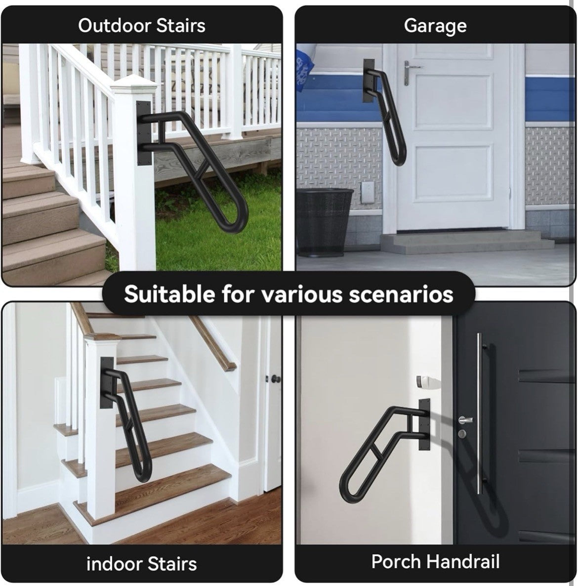 2-Pack!!! Handrail for Outdoor Grab Bar Wall Mount 25.8" Black 1 -3 Steps Stairs