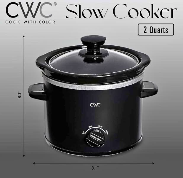 🍲 CWC 2-Quart Slow Cooker – Compact Black Crock Pot with Removable Stoneware | Treasure Depot Wichita