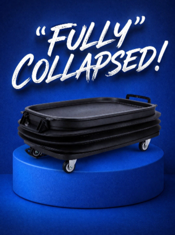 Collapsible Rolling Cooler Cart Black Foldable Storage Bin w Wheels Heavy Duty